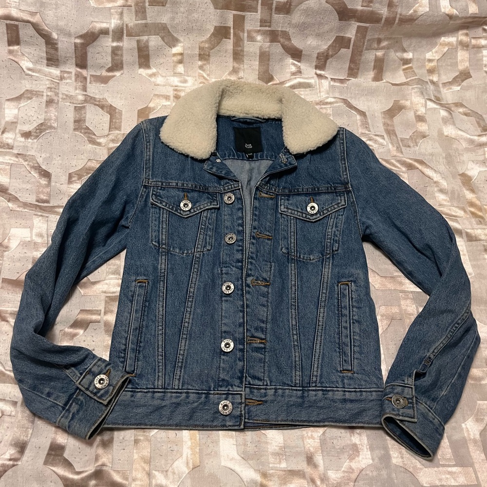 River Island Denim Jacket with Shearling Collar